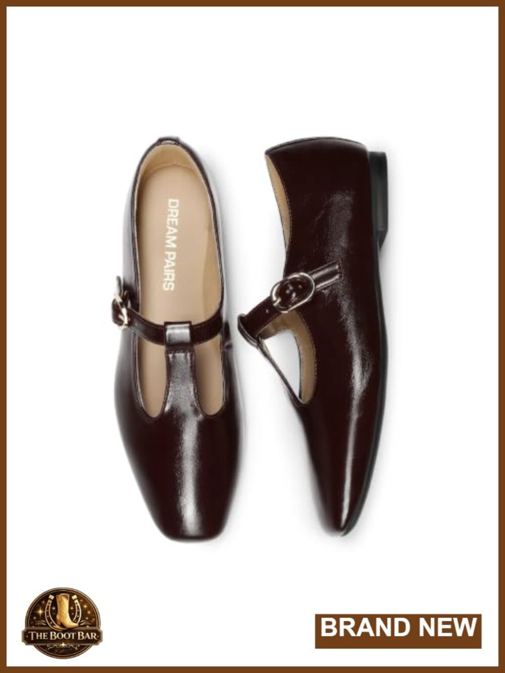 Women's Faux Leather T-Strap Mary Jane Flats Square Toe Slip Resistant